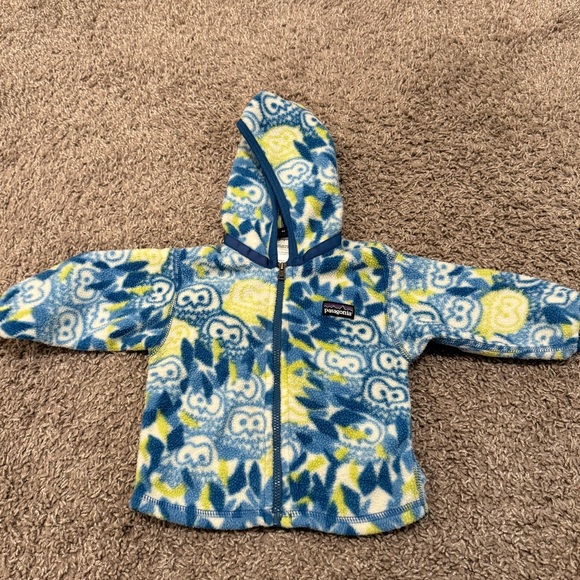Patagonia Vintage Rare Baby Synchilla Fleece Hooded Jacket Owl Print,size6months - Picture 1 of 8